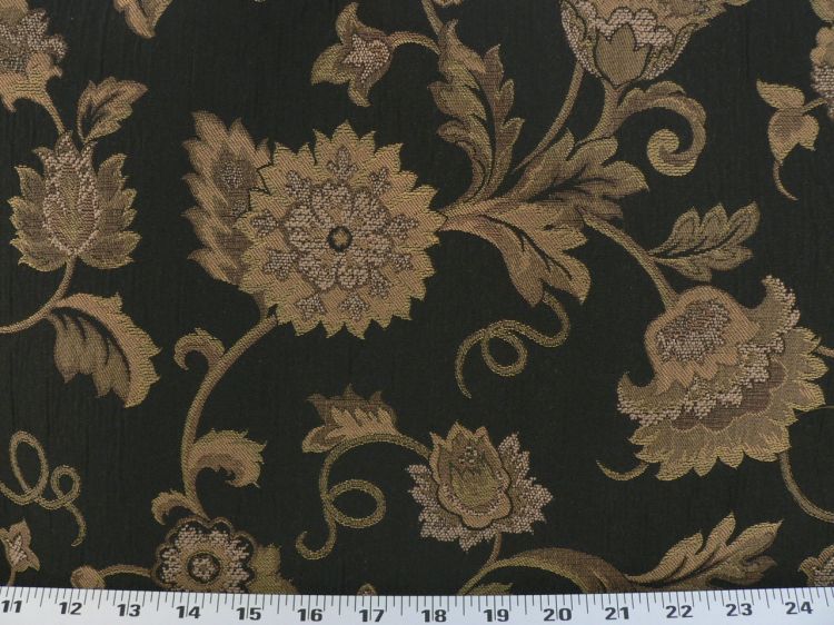 Black & Gold Fabric 100% Silk Damask Drapery Fabric Floral Jacquard 