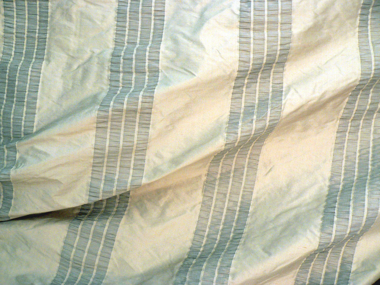 Drapery Upholstery Fabric 100% Silk Tone-on-Tone Rouched Stripe Mocha 