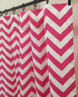 Declan Pink White Chevron Zig Zag Embossed Fabric Shower Curtain 