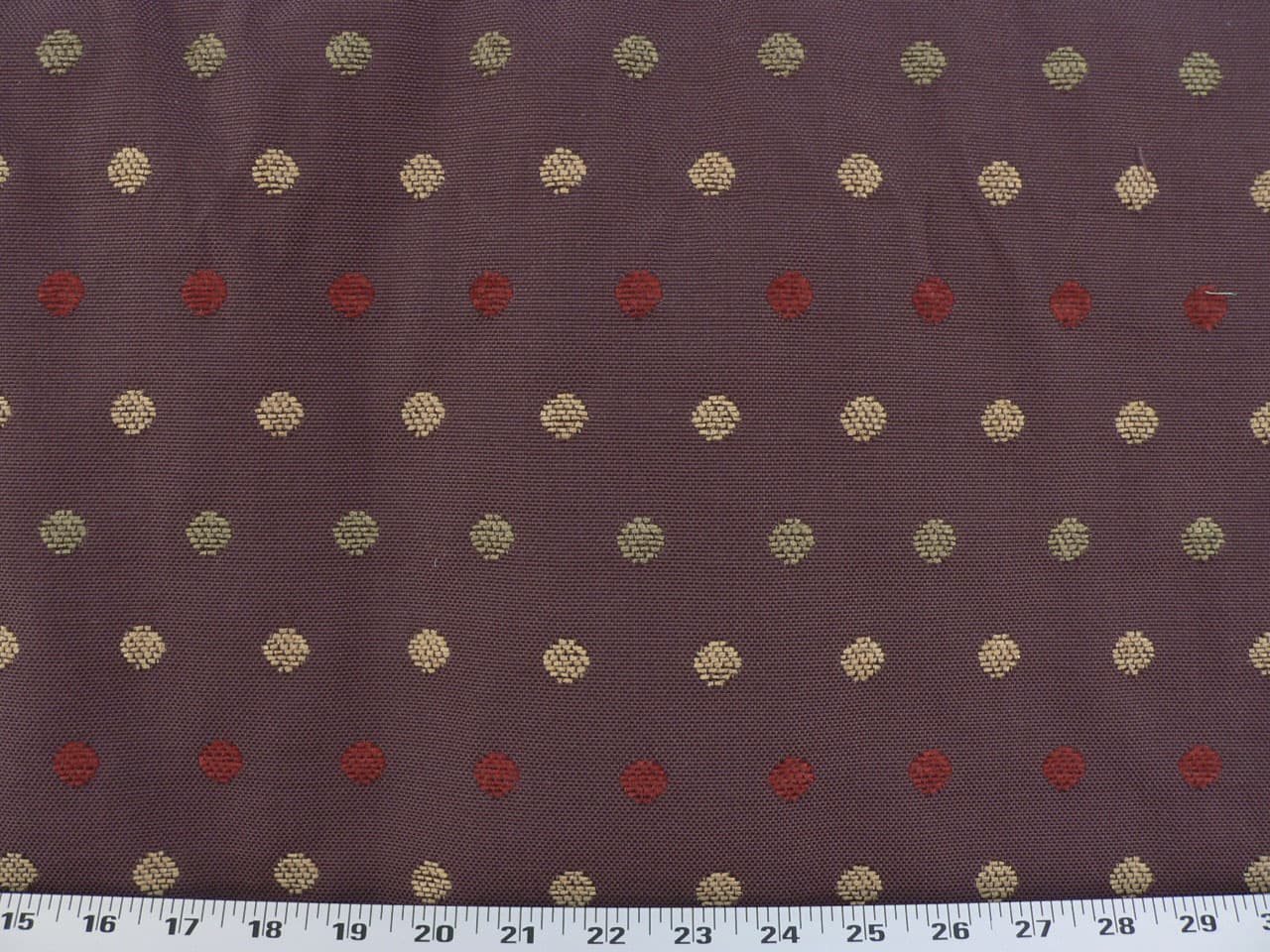 Drapery Upholstery Fabric Embroidered Chenille Polka Dots on Eggplant Base Cloth 