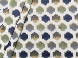 Ikat Blocks White / Blue Upholstery and Drapery Fabric - ships separately