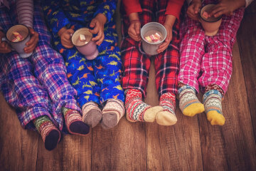 kids sitting in pajamas